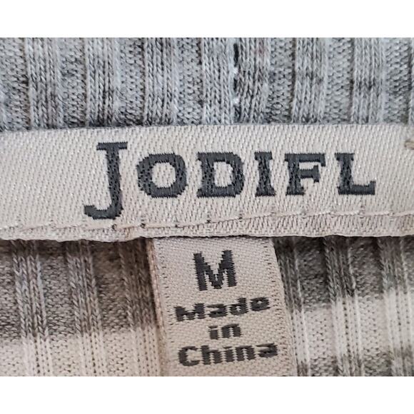 JODIFL Women's M Duster Cardigan Button Up V Neck Gray White Striped Bust 38" - Picture 3 of 9